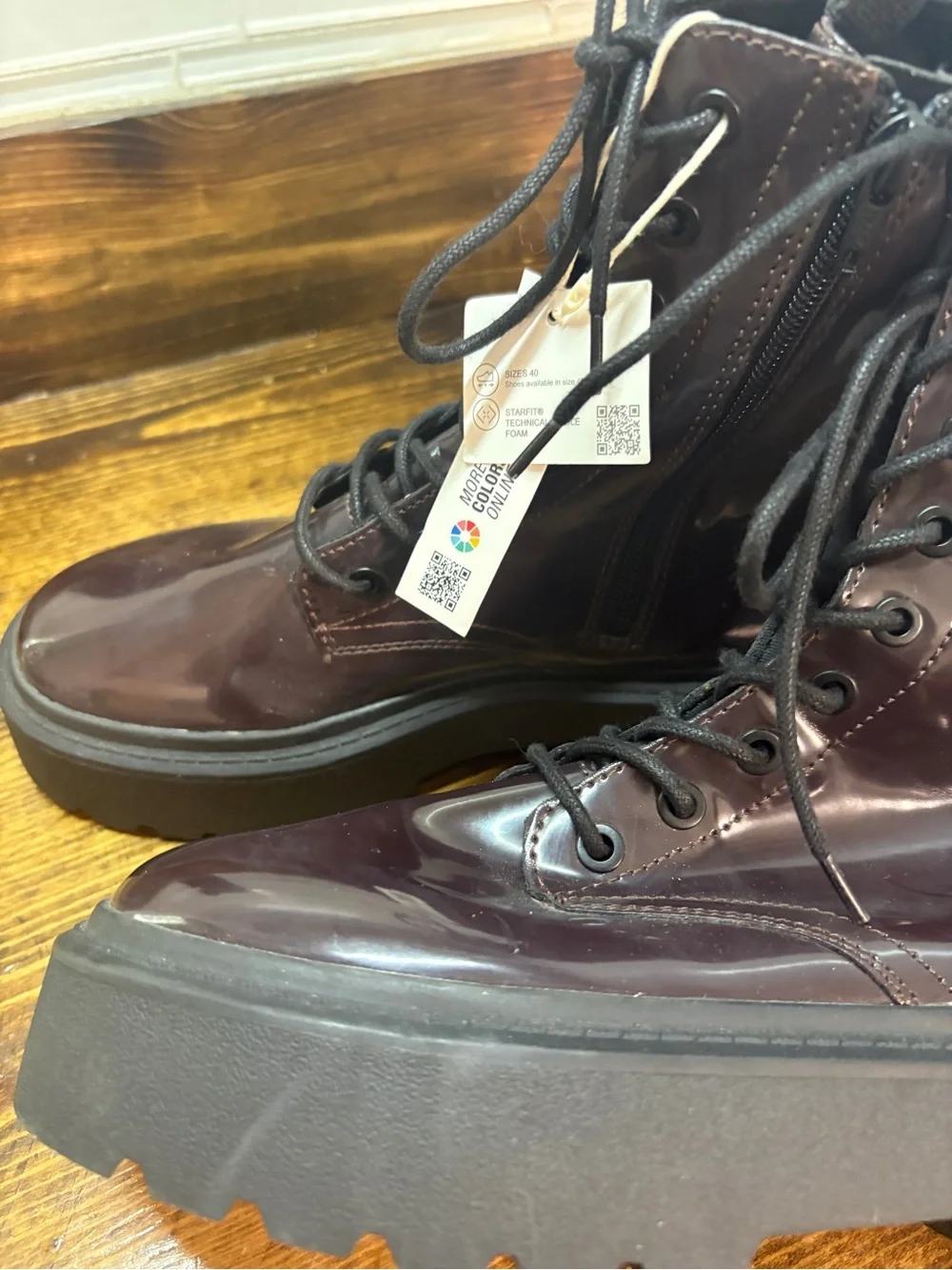 Zara Burgundy Combat Boots Size 4.5